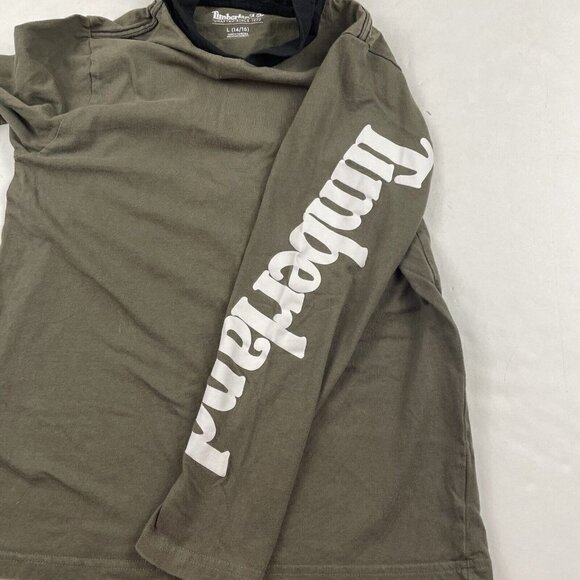 TIMBERLAND Hooded T-Shirt Youth Boys L(14/16) Long Sleeve Spellout Green Black - Picture 8 of 8